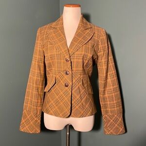 Vintage Womens Studio 1940 Plaid Blazer Jacket Wool Blend Leather Buttons M